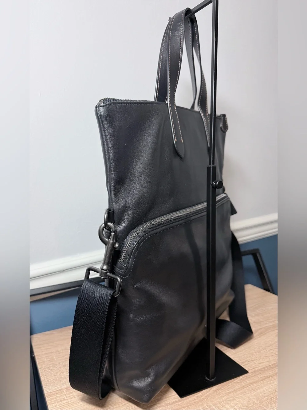 Coach Graham Foldover Tote Black Leather Crossbody Messenger Bag F50712
